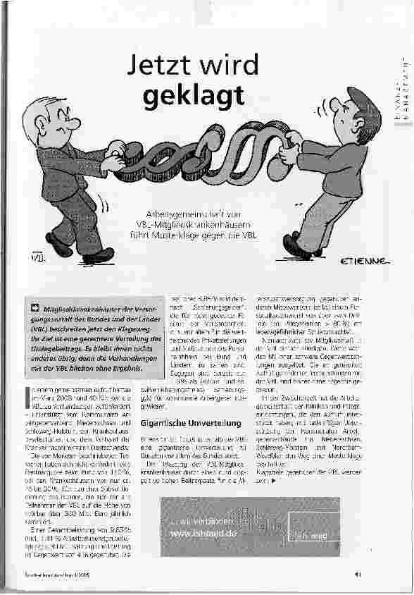 Vorschauseite 1: Jetzt wird geklagtArbeitsgemeinschaft von VBL-Mitgliedskrankenhäusernführt Musterklage gegen die VBL.