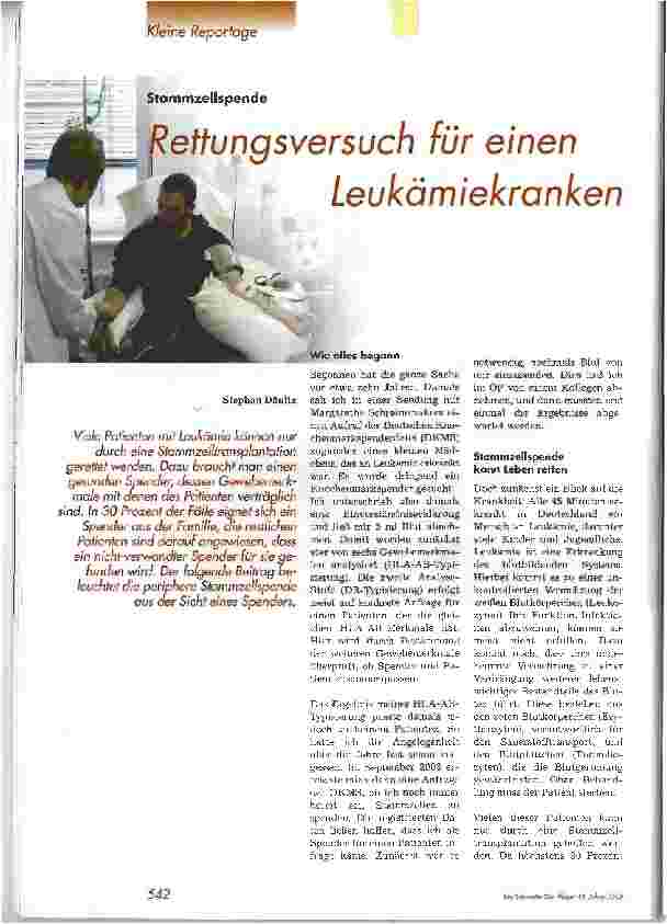 Vorschauseite 1: Rettunqsversuch für einen Leukämiekranken