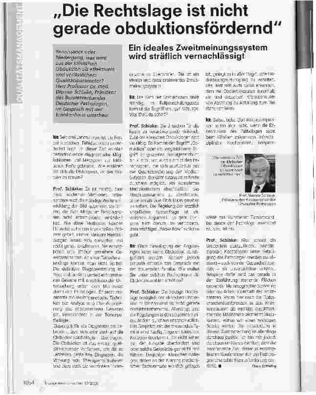 Vorschauseite 1: Die Rechtslage ist nicht gerade obduktionsförderndEin ideales Zweitmeinungssystem wird sträflich vernachlässigt
