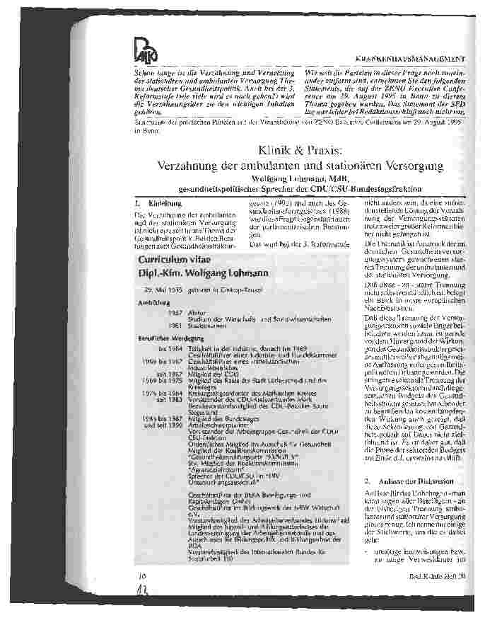 Vorschauseite 1: Klinik & Praxis: Verzahnung der ambulanten und stationären Versorgung