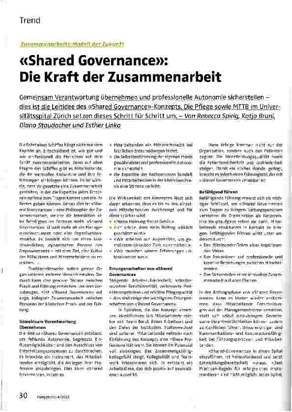 Vorschauseite 1: «Shared Governance»: Die Kraft der Zusammenarbeit