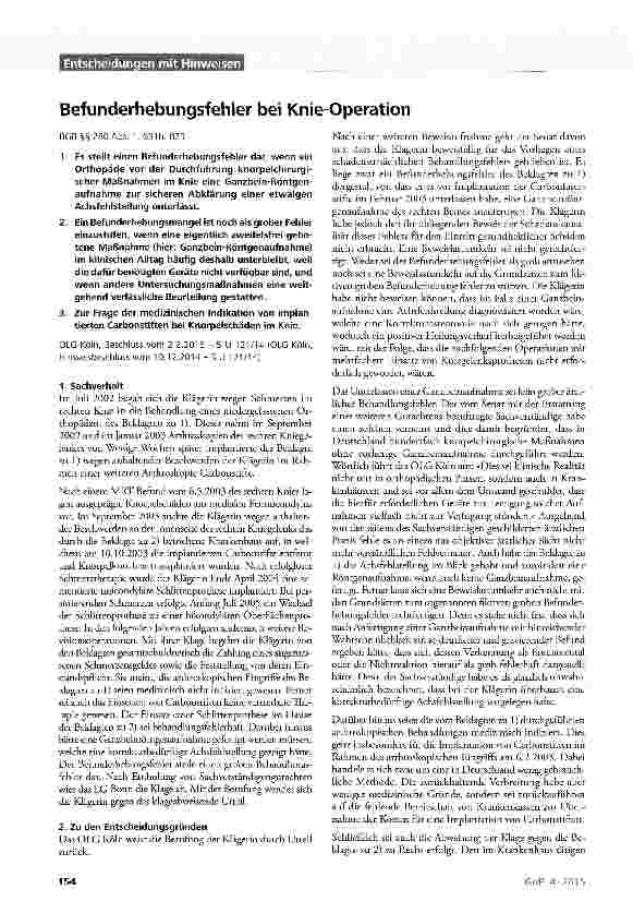 Vorschauseite 1: Befunderhebungsfehler bei Knie-Operation