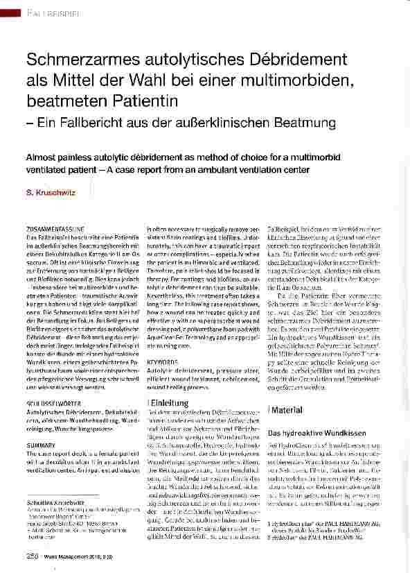 Vorschauseite 1: Schmerzarmes autolytisches Debridement als Mittel der Wahl bei einer multimorbiden, beatmeten Patientin - Ein Fallbericht aus der außerklinischen Beatmung