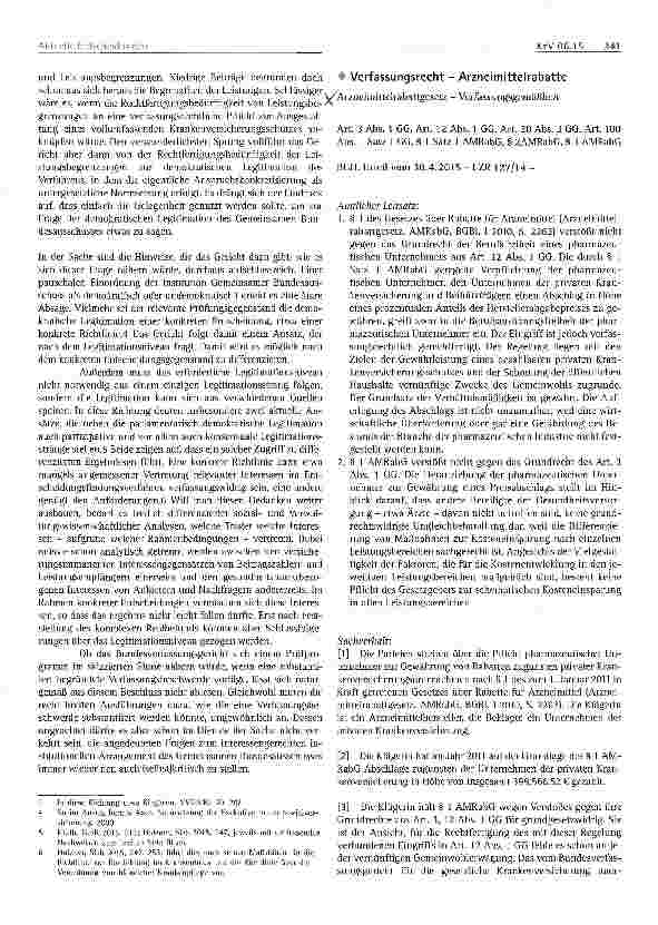 Vorschauseite 1: Verfassungsrecht - Arzneimittelrabatte Arzneimittelrabattgesetz - Verfassungsgemäßheit