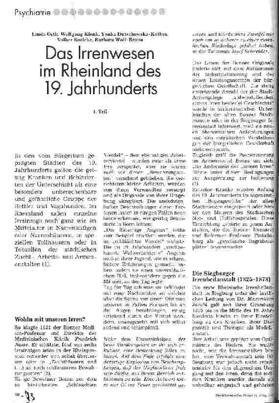Vorschauseite 1: Das Irrenwesen im Rheinland des 19. Jahrhunderts. 1. Teil
