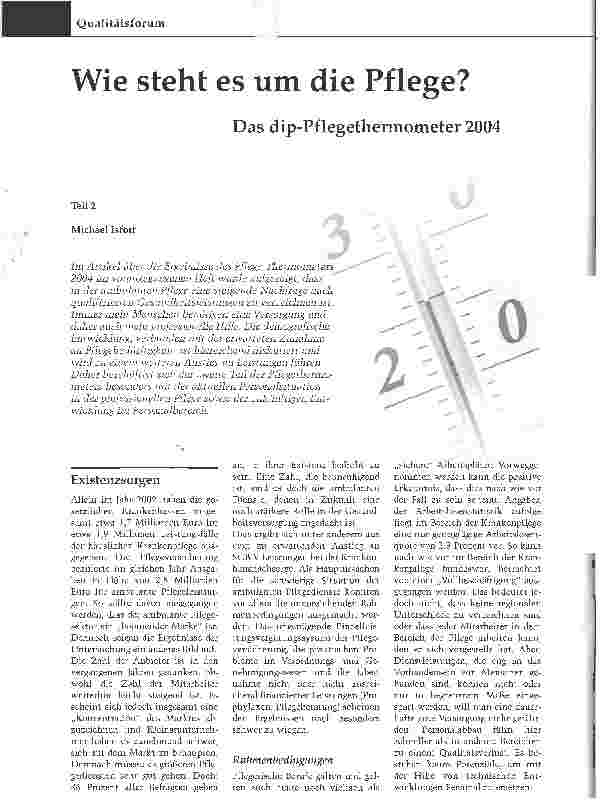 Vorschauseite 1: Wie steht es um die Pflege? Das dip-Pflegethermometer 2004Teil 2