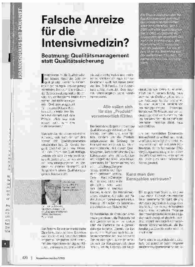 Vorschauseite 1: Falsche Anreize für die Intensivmedizin?Beatmung: Qualitätsmanagement statt Qualitätssicherung