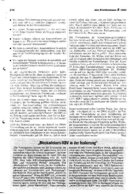 Vorschauseite 3: Keine Annäherung von KBV und DKG zur Verzahnungstechnik DKG-Veranstaltung beim 19. Hospital Congress