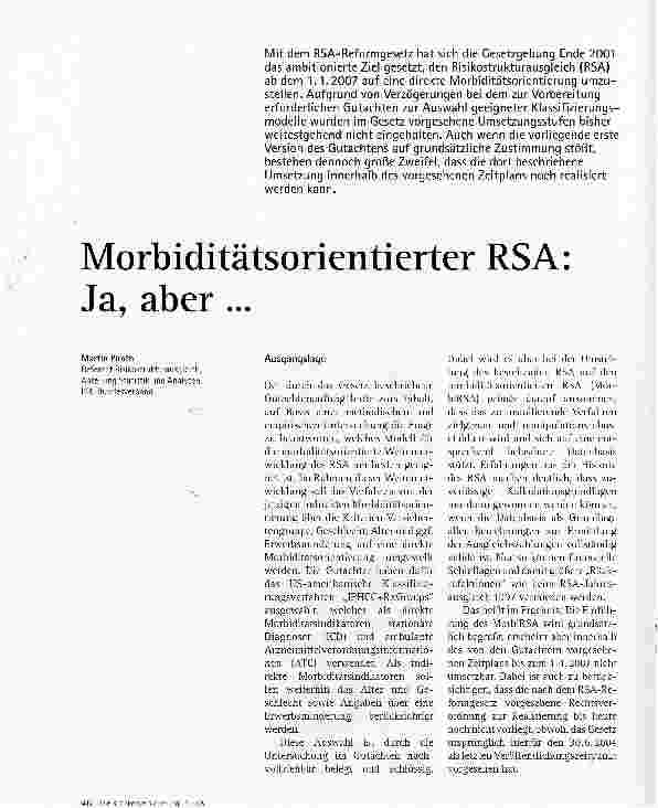 Vorschauseite 1: Morbiditätsorientierter RSA Ja, aber ...