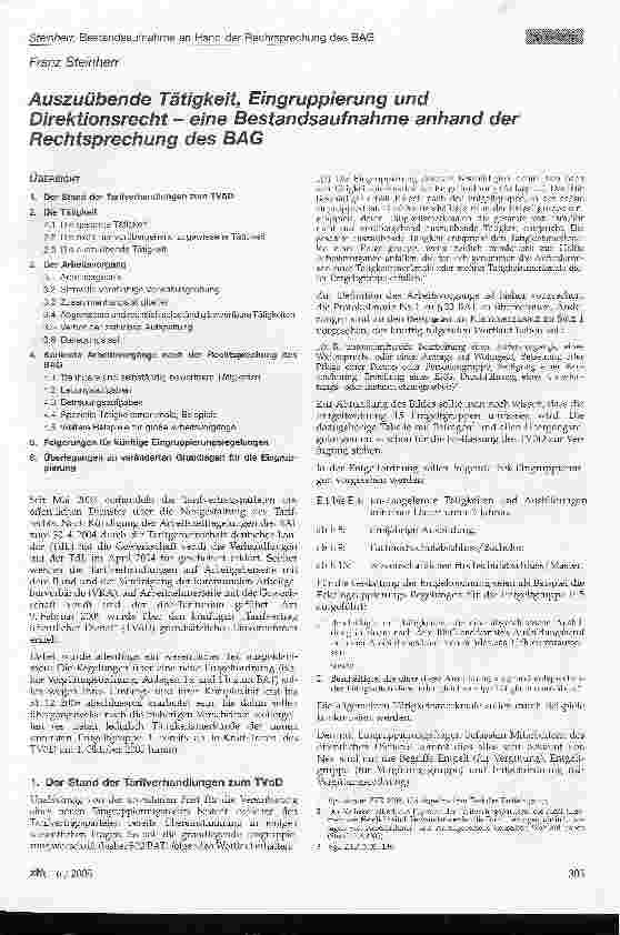 Vorschauseite 1: Auszuübende Tätigkeit, Eingruppierung und Direktionsrecht - eine Bestandsaufnahme anhand der Rechtsprechung des BAG