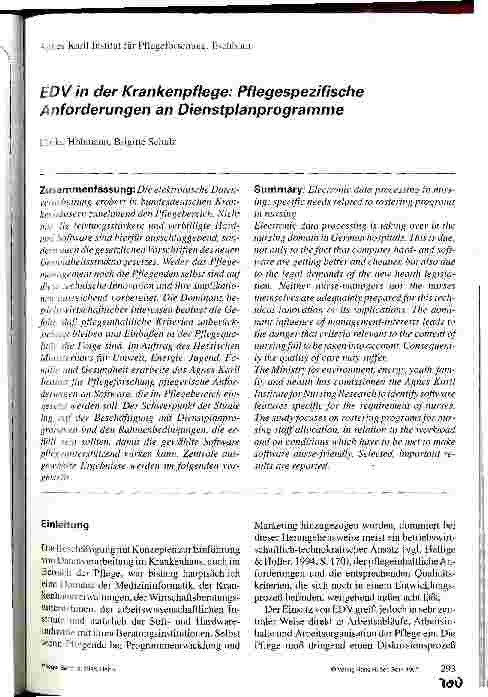 Vorschauseite 1: EDV in der Krankenpflege: Pflegespezifische Anforderungen an Dienstplanprogramme