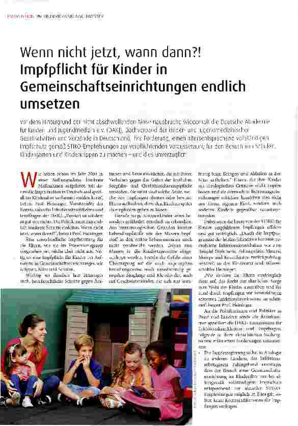 Vorschauseite 1: Wenn nicht jetzt, wann dann? ! Impfpflicht für Kinder in Gemeinschaftseinrichtungen endlich umsetzen