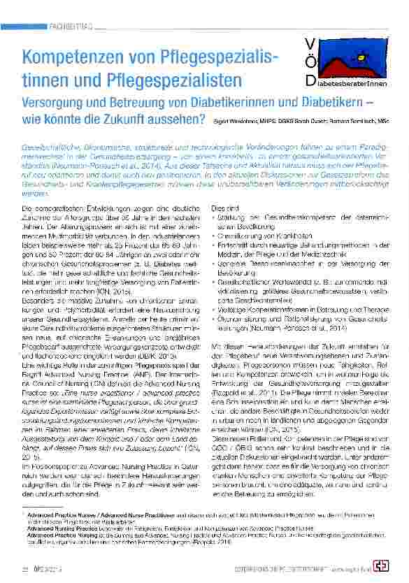 Vorschauseite 1: Kompetenzen von Pflegespezialistinnen und Pflegespezialisten