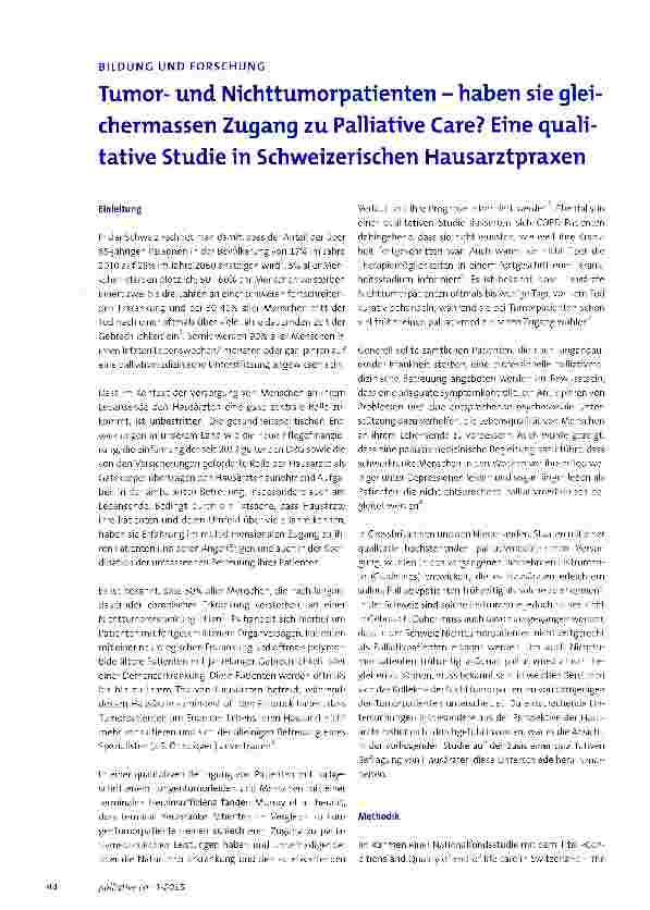 Vorschauseite 1: Tumorund Nichttumorpatienten - haben sie glei-chermassen Zugang zu Palliative Care? Eine qualitative Studie in Schweizerischen Hausarztpraxen