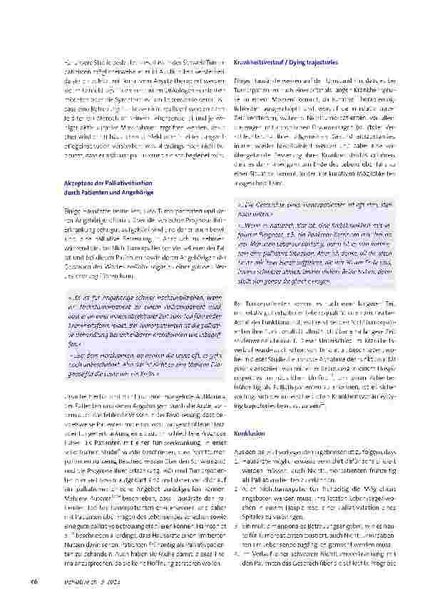 Vorschauseite 3: Tumorund Nichttumorpatienten - haben sie glei-chermassen Zugang zu Palliative Care? Eine qualitative Studie in Schweizerischen Hausarztpraxen
