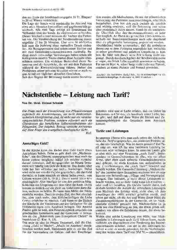 Vorschauseite 1: Nächstenliebe — Leistung nach Tarif?