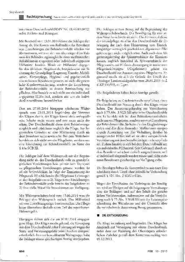 Vorschauseite 3: Zum Anspruch auf Bereitstellung eines Duschrollstuhls in einer Einrichtung der Behindertenhilfe