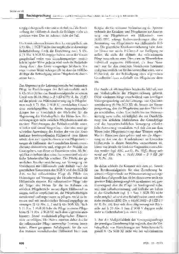 Vorschauseite 5: Zum Anspruch auf Bereitstellung eines Duschrollstuhls in einer Einrichtung der Behindertenhilfe