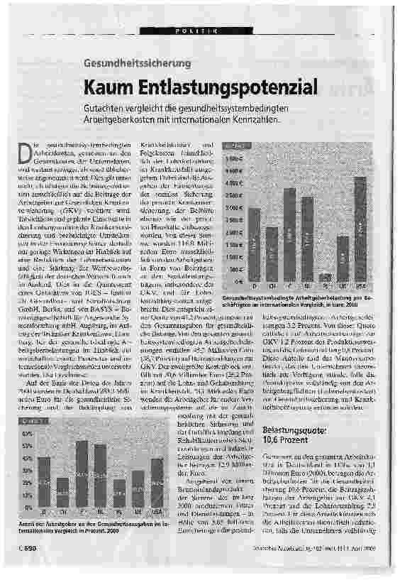 Vorschauseite 1: Kaum Entlastungspotenzial. Gesundheitssicherung