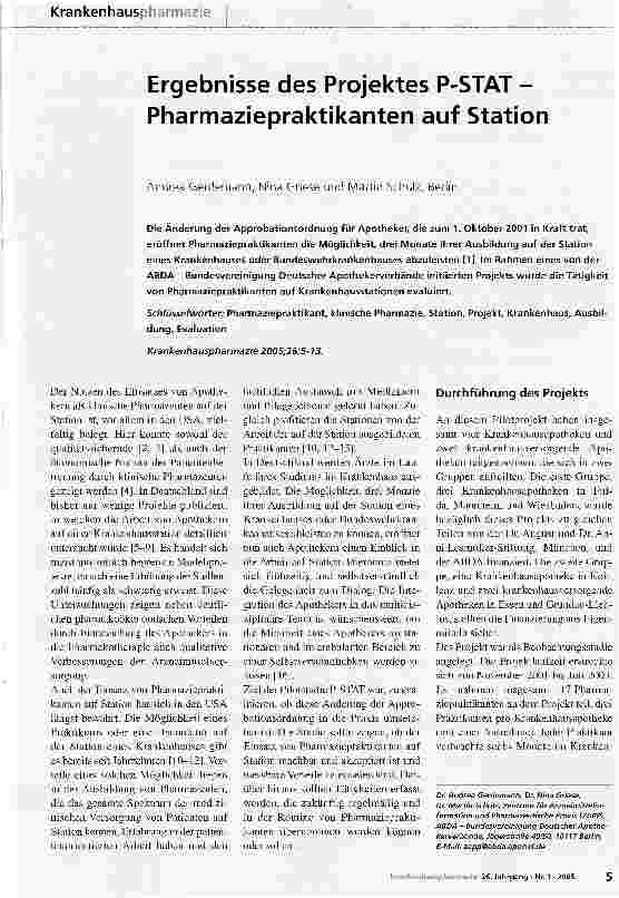 Vorschauseite 1: Ergebnisse des Projektes P-STAT -Pharmaziepraktikanten auf Station