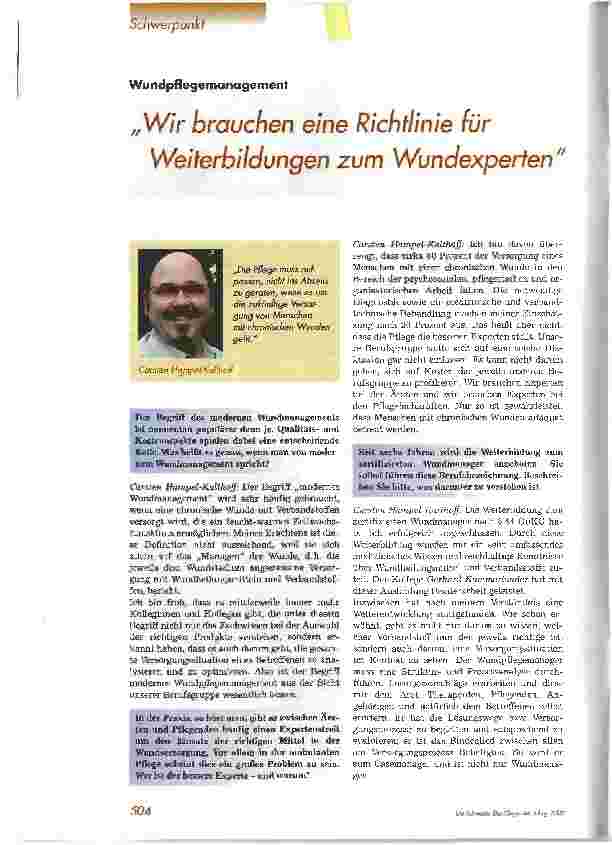 Vorschauseite 1: Wir brauchen eine Richtlinie für Weiterbildungen zum Wundexperten