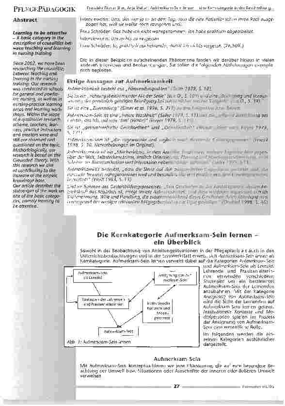 Vorschauseite 3: Aufmerksam Sein lerneneine Kernkategorie in der Beschreibung der Wirkungszusammenhänge des Lehrens und Lernensin den Pflegeausbildungen