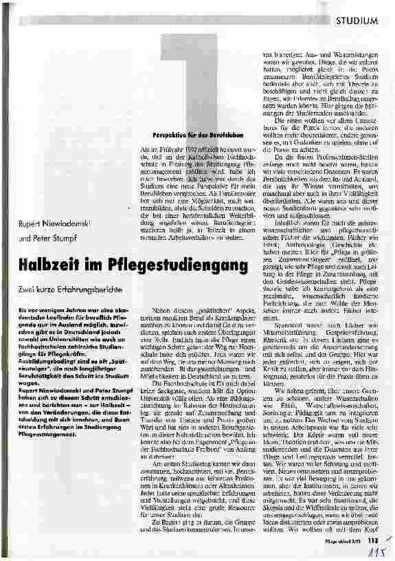 Vorschauseite 1: Halbzeit im Plegestudiengang Zwei kurze Erfahrungsberichte
