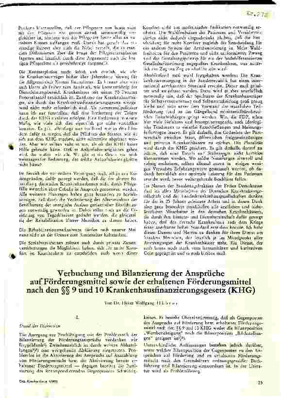 Vorschauseite 1: Verbuchung und Bilanzierung der Ansprüche auf Förderungsmittel sowie der erhaltenen Förderungsmittel nach den 9 und 10 des KHG