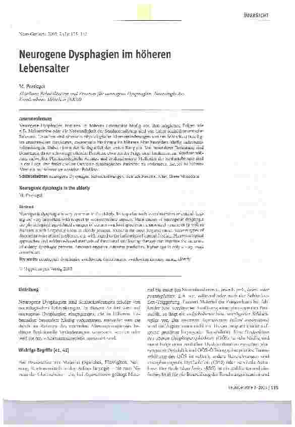 Vorschauseite 1: Neurogene Dysphagien im höheren Lebensalter