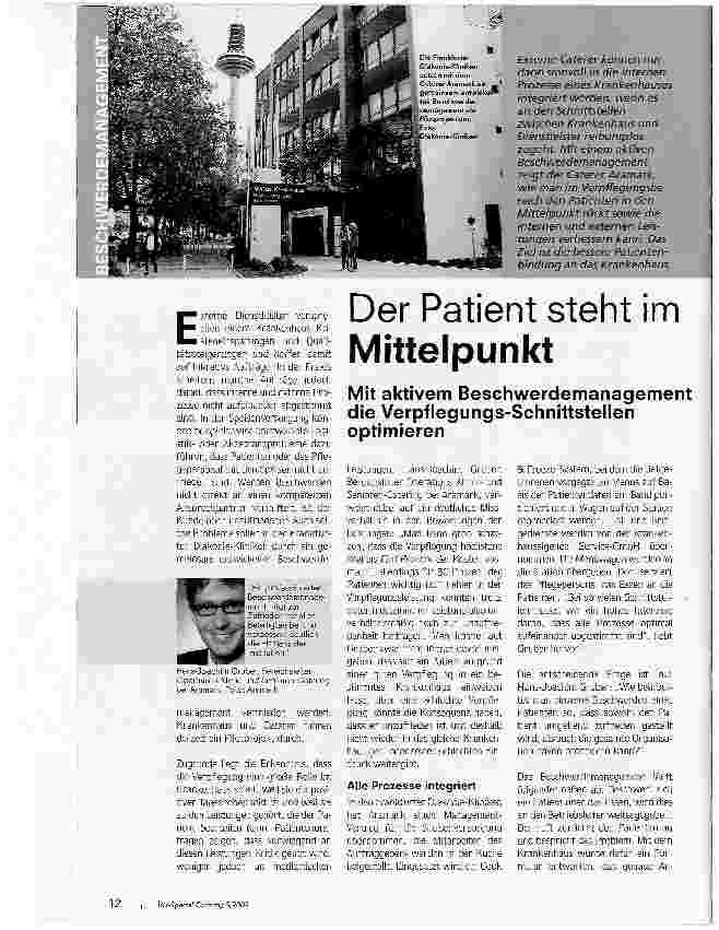 Vorschauseite 1: Der Patient steht im MittelpunktMit aktivem Beschwerdemanagement die Verpflegungs-Schnittstellen optimieren