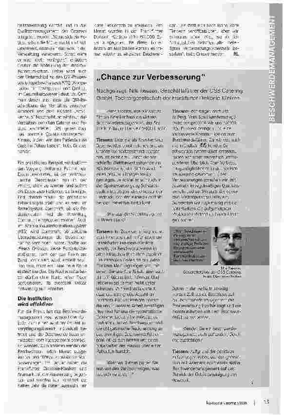 Vorschauseite 2: Der Patient steht im MittelpunktMit aktivem Beschwerdemanagement die Verpflegungs-Schnittstellen optimieren