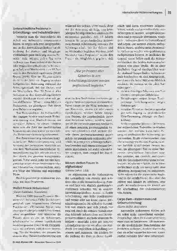 Vorschauseite 2: Zwischen zuwenig und zuviel BetreuungBericht vom 27. Internationalen Hebammenkongress in Australien