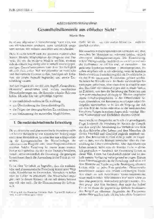 Vorschauseite 1: Gesundheitsökonomie aus ethischer Sicht