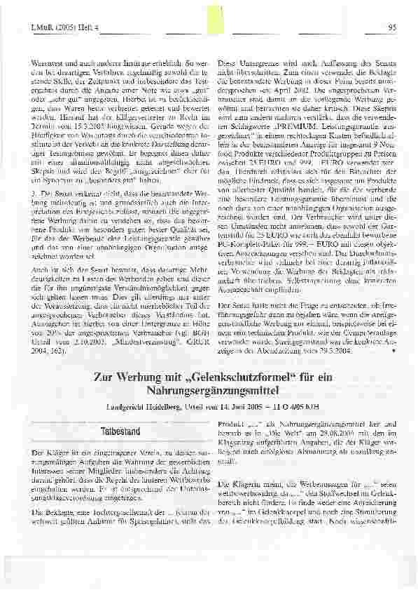 Vorschauseite 1: Zur Werbung mit Gelenkschutzformel für ein Nahrungsergänzungsmittel