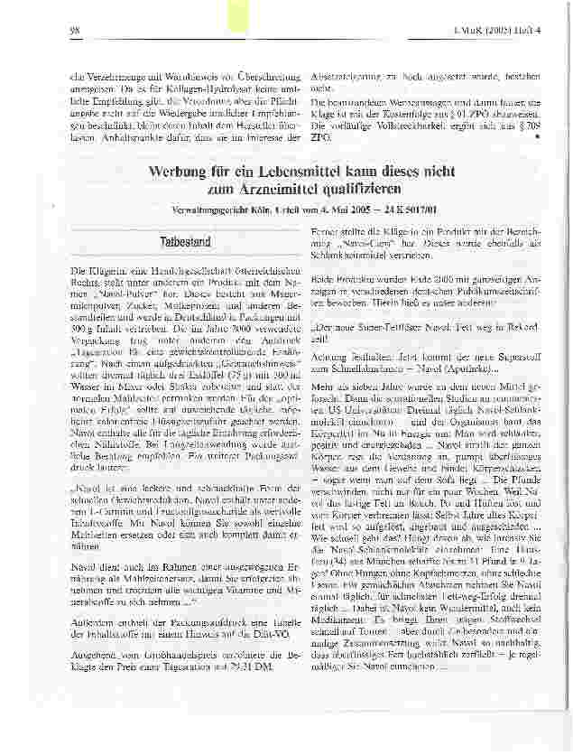 Vorschauseite 4: Zur Werbung mit Gelenkschutzformel für ein Nahrungsergänzungsmittel