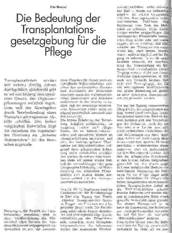 Vorschauseite 1: Die Bedeutung der Transplantationsgesetzgebung für die Pflege