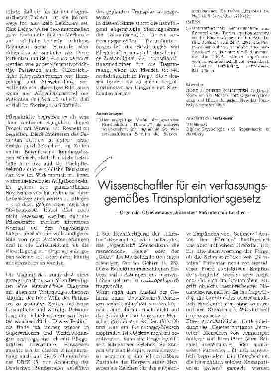 Vorschauseite 2: Die Bedeutung der Transplantationsgesetzgebung für die Pflege