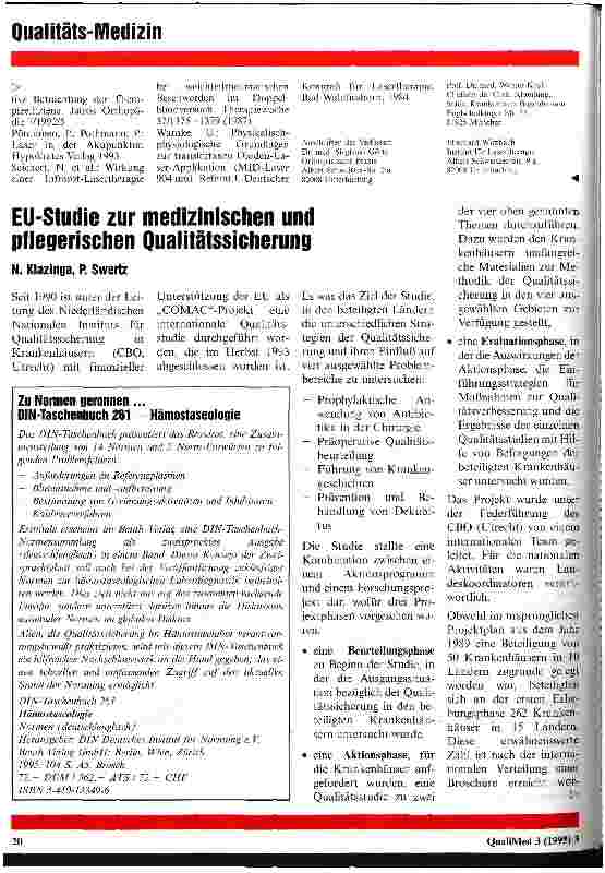 Vorschauseite 1: EU-Studie zur medizinischen und pflegerischen Qualitätssicherung