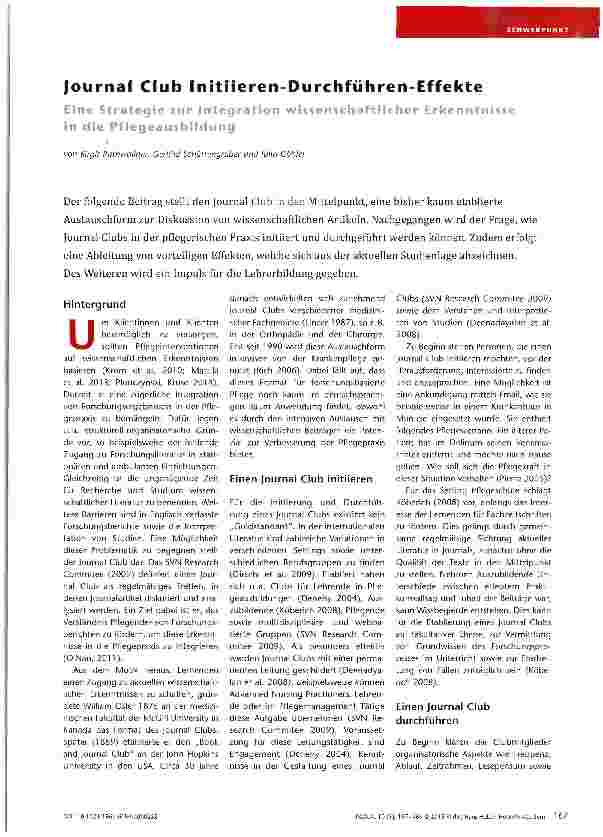 Vorschauseite 1: Journal Club Initiieren-Durchführen-Effekte Eine Strategie zur Integration wissenschaftlicher Erkenntnisse in die PflegeausbiEdung