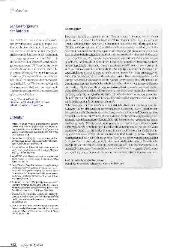 Vorschauseite 3: Übertragungen von Staphylococcus aureus auf der Intensivstation sind seltener als angenommen