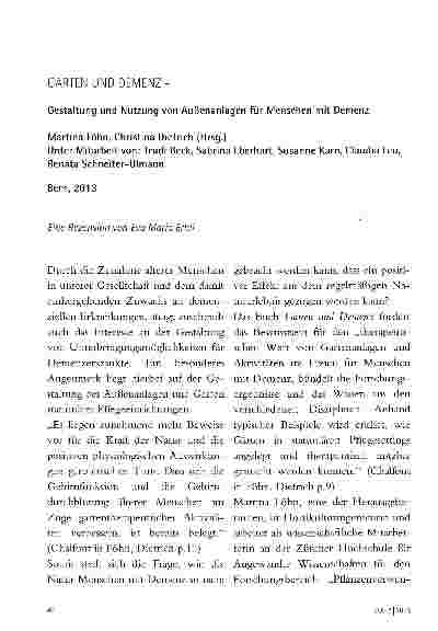Vorschauseite 1: GARTEN UND DEMENZ -Gestaltung und Nutzung von Außenanlagen für Menschen mit Demenz