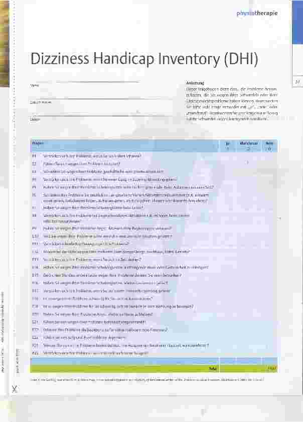 Vorschauseite 1: Dizziness Handicap Inventory (DHI)