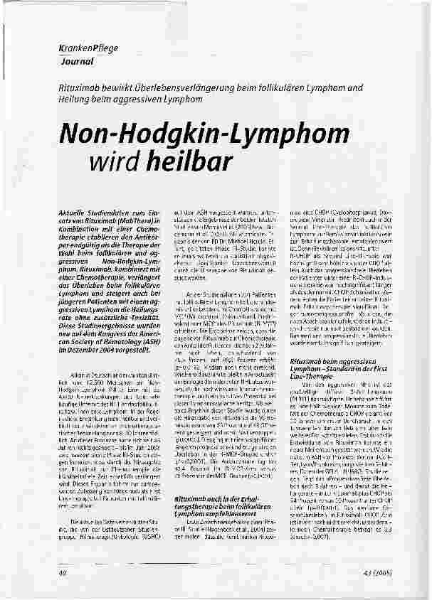 Vorschauseite 1: Non-Hodgkin-Lymphom wird heilbar