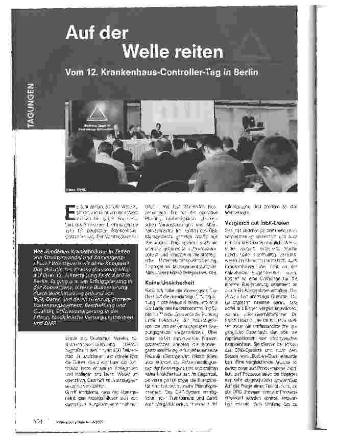 Vorschauseite 1: Auf der Welle reitenVom 12. Krankenhaus-Controller-Tag in Berlin