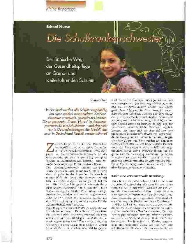 Vorschauseite 1: Die SchulkrankenschwesterDer finnische Weg der Gesundheitspflege an Grundund weiterführenden Schulen