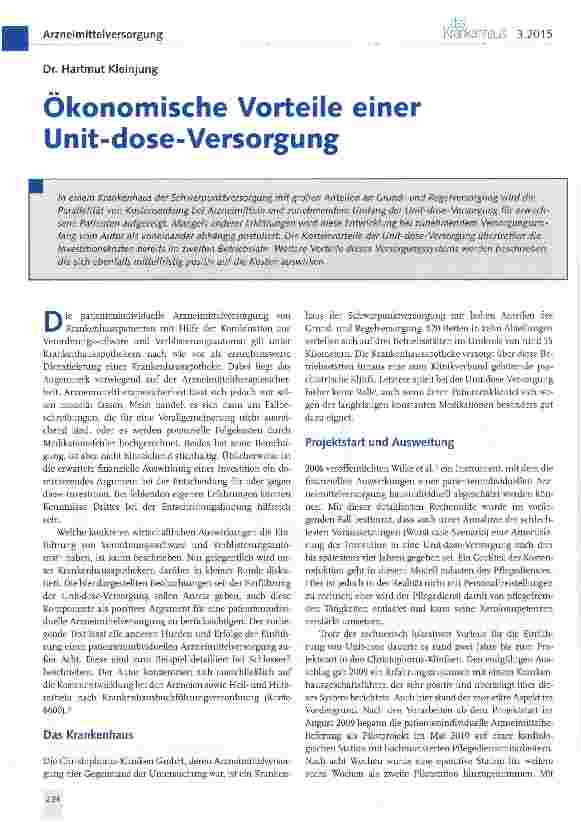 Vorschauseite 1: Ökonomische Vorteile einer Unit-dose-Versorgung