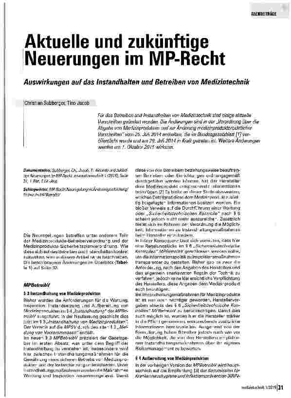 Vorschauseite 1: Aktuelle und zukünftige Neuerungen im MP-Recht