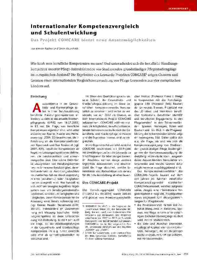 Vorschauseite 1: Internationaler Kompetenzvergleich und SchulentwicklungDas Projekt COMCARE bietet neue Ärtsatzmöglichkeiten