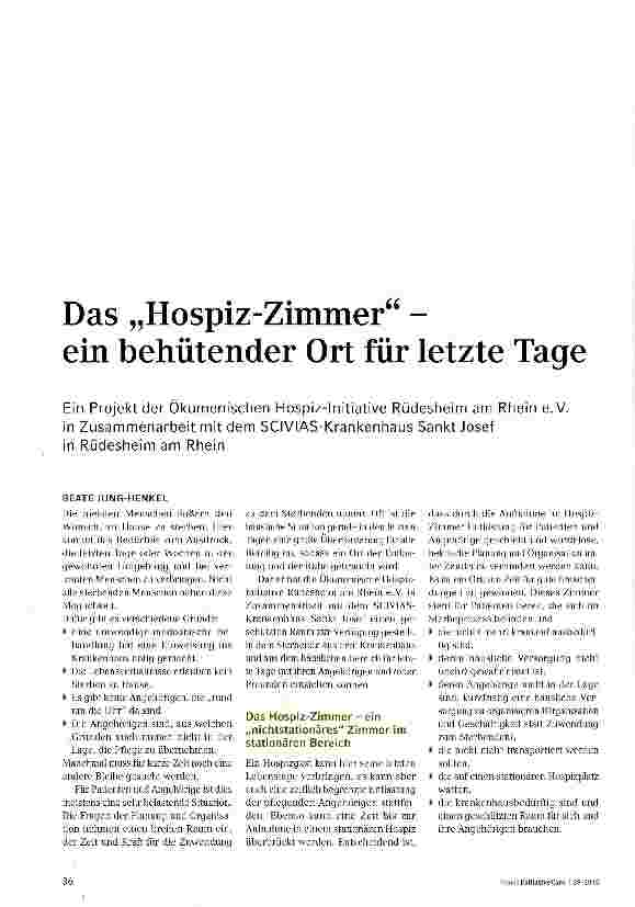 Vorschauseite 1: Das „Hospiz-Zimmer - ein behütender Ort für letzte Tage