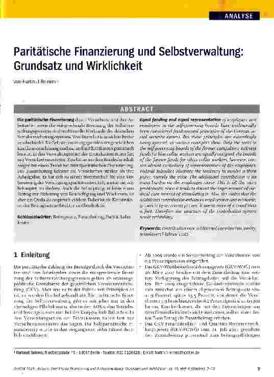 Vorschauseite 1: Paritätische Finanzierung und Selbstverwaltung: Grundsatz und Wirklichkeit